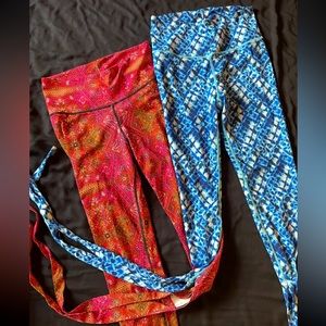 SET OF 2 LEGGINGS Medium SOVI FITNESS yoga bow pink blue white